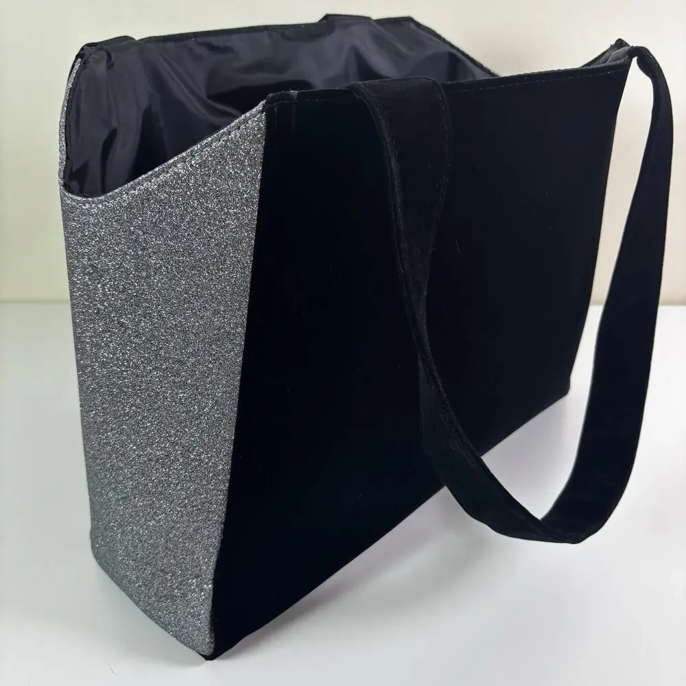 Jimmy Choo Parfums Tote Bag Black Velvet Silver Glitter Gift Bag Shoulder Strap